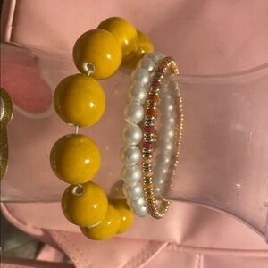 Yellow and White Beaded Bracelet Set